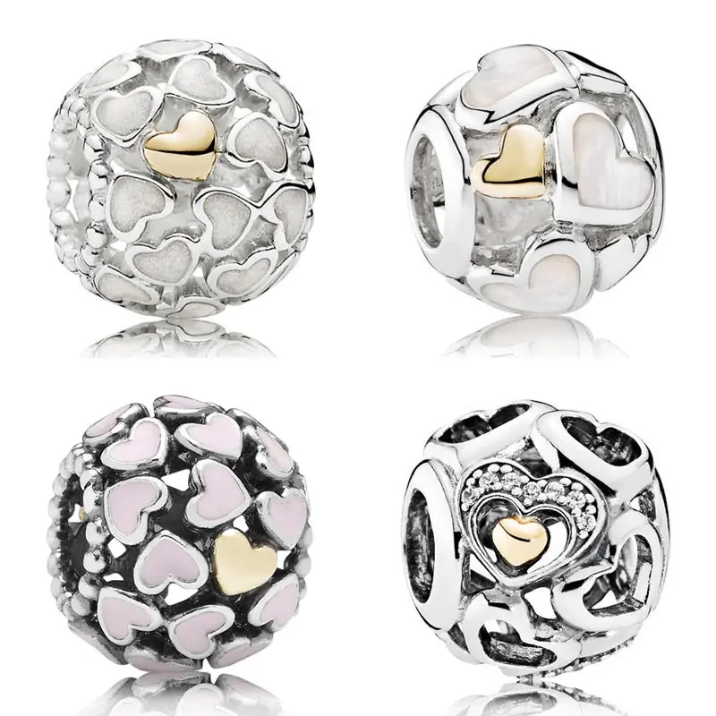 

Pink White Enamel Openwork Abundance Of Love Romance Luminous Hearts Charms Fit Pandora Bracelet 925 Sterling Silver Bead Charm