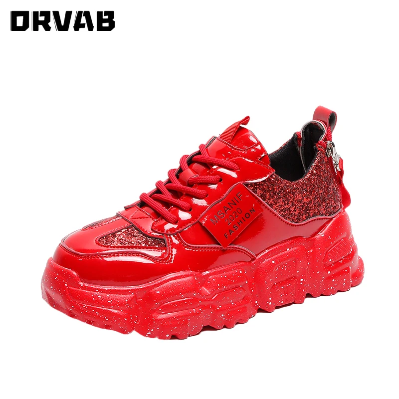 

Luxury Shoes Women Designers Fashion Leather Black Red White Sneakers Women Chaussures Femme Chunky Platform Casual Shoes Woman