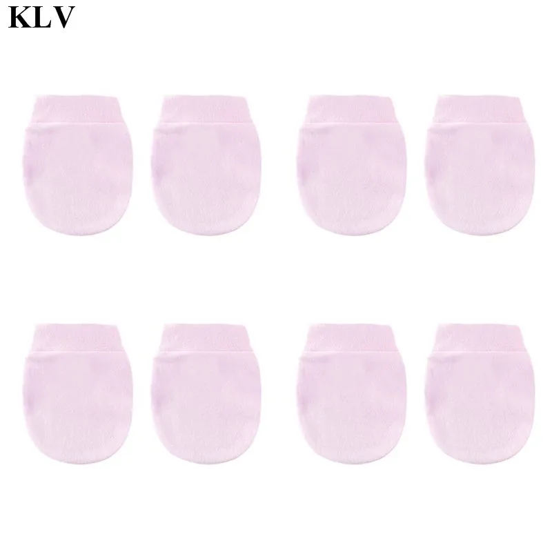 KLV, 4 пар/уп., простые милые детские вязаные рукавицы, для новорожденных, анти-есть, для рук, анти-захват, защита лица, перчатки, Детская рукавица