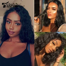 

Trueme Wavy Lace Wig Brazilian Blunt Cut Deep Wave Human Hair Wigs Colored Bob T Part Lace Wigs For Women Medium Bob Lace Wig