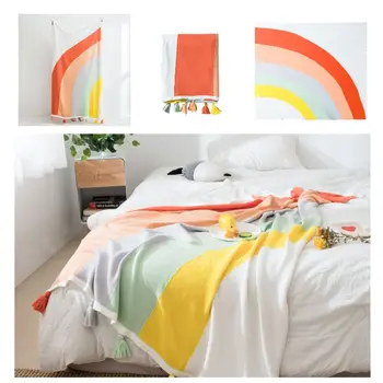 

Nordic Cotton Knitted Rainbow Striped Throw Blanket Sweet Colorful Tassels Air Conditioning Sofa Chair Bed Lounge Quilt