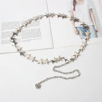

Women's Stars Gold Chain Belt Designer Female Silver Fringe Golden Long Metal Belt Flower Plus Size Star Dress Waist Chains