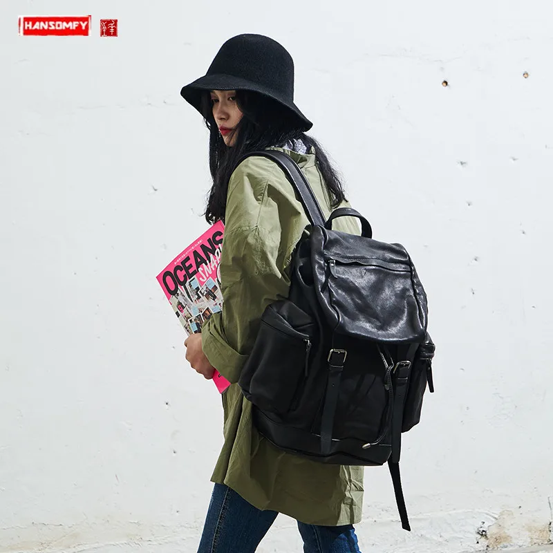 

The first layer cowhide women's backpack original laptop bag multi-pocket large capacity backpack female hiking travel backpacks
