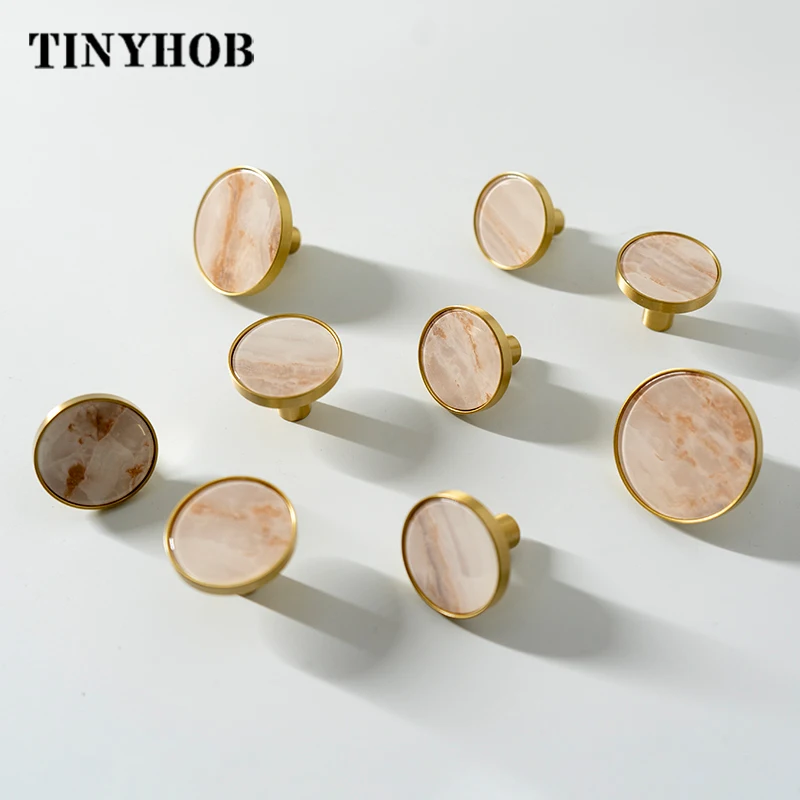 Разные дизайны DIY/круглые латунные ручки для шкафа с мраморным рисунком/кухонные
