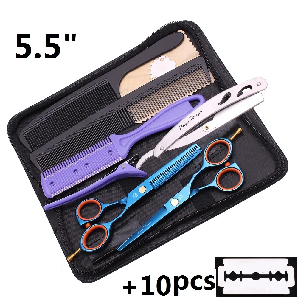 

Blue Hair Cutting Thinning Kit Professional Hairdressing Scissors Set Barber Salon Razor Blade Comb 5.5 JP Stainless Steel Y1224