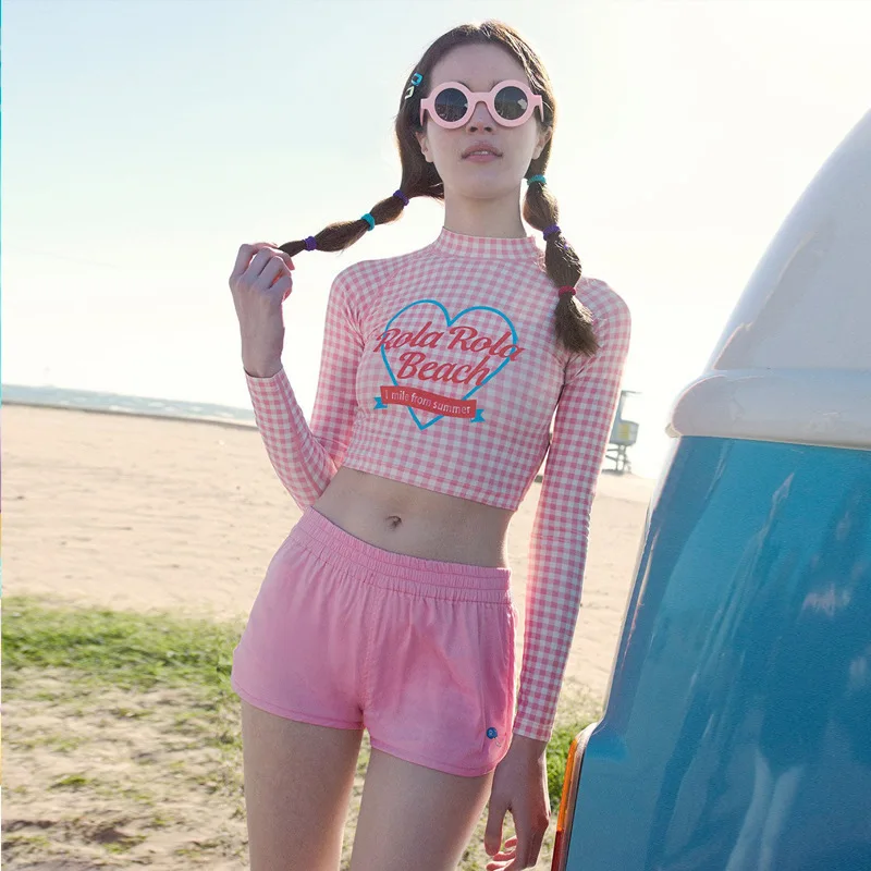 

Women's Summer Suit High Waist Swimsuit 2019 Surf Shirt Swimming For Women New Leisure Sports Split Long Sleeve Beach Swimwear