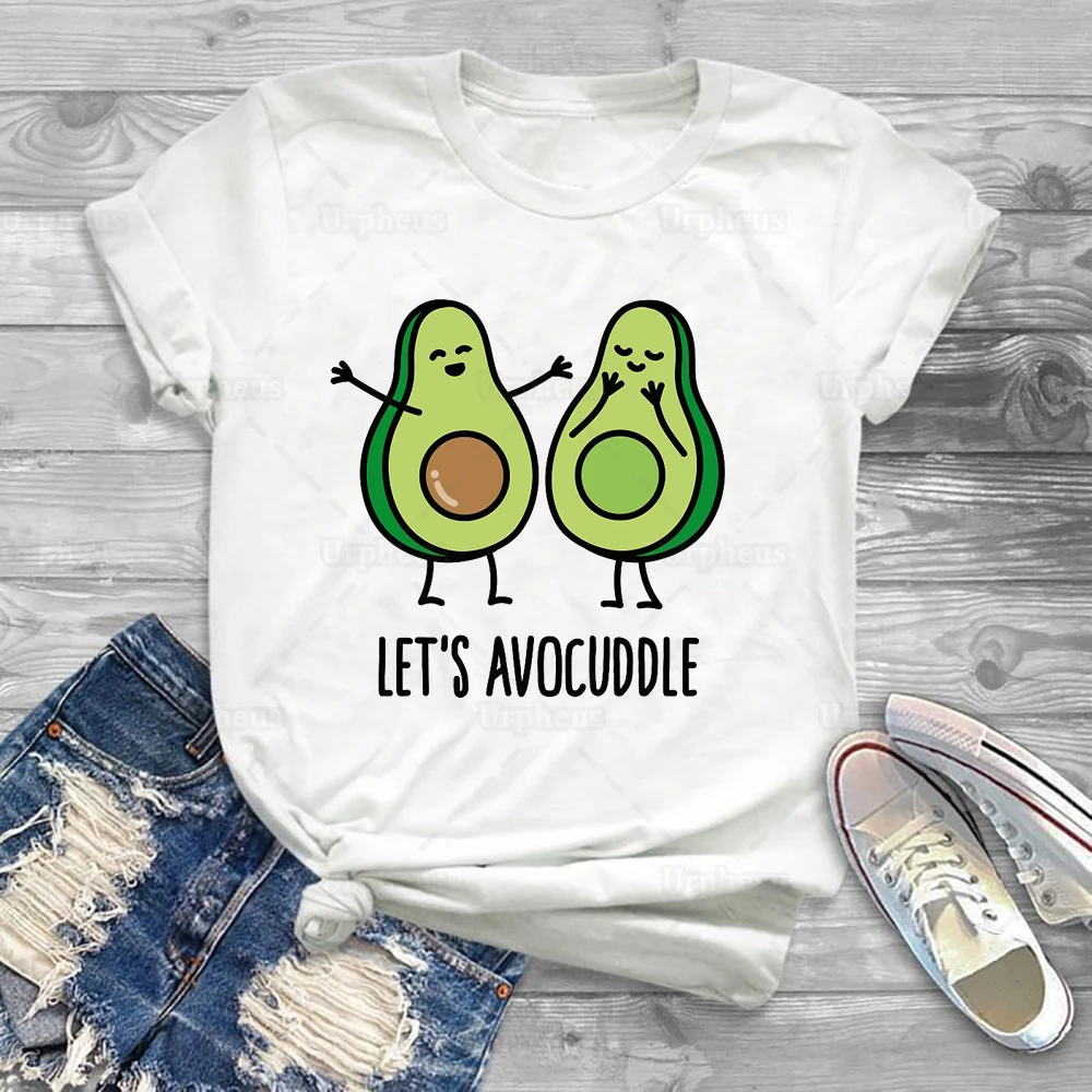 

Cute Avocado Tshirt Let's Avocuddle Funny Graphic Shirt Harajuku Style Summer Top Tees