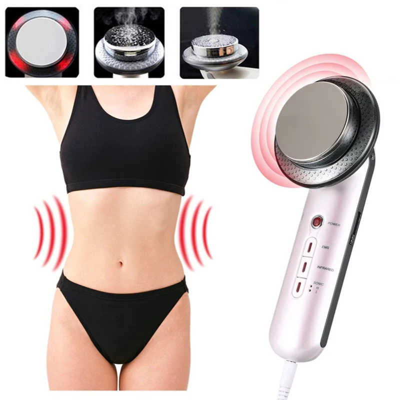 3 in 1 Ultrasound EMS Body Slimming Massager Fat Burner Cavitation Face Lifting Galvanic Infrared Weight Loss Beauty Machine | Красота и