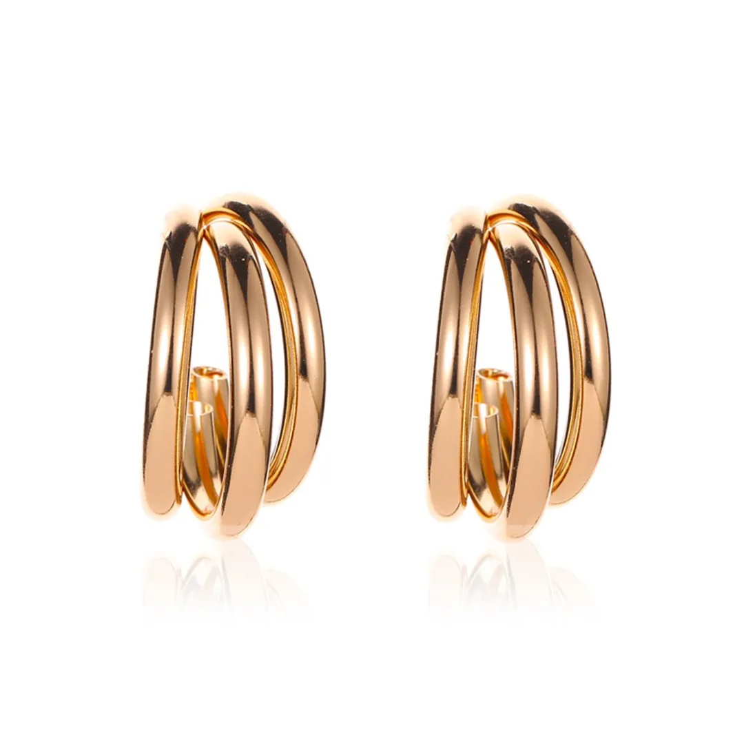 Trendy Metal Thick Tube Earring Multi Layer Geometric C Shape Hoop Earrings Punk Gold Alloy Charm Women Fashion Jewelry | Украшения и