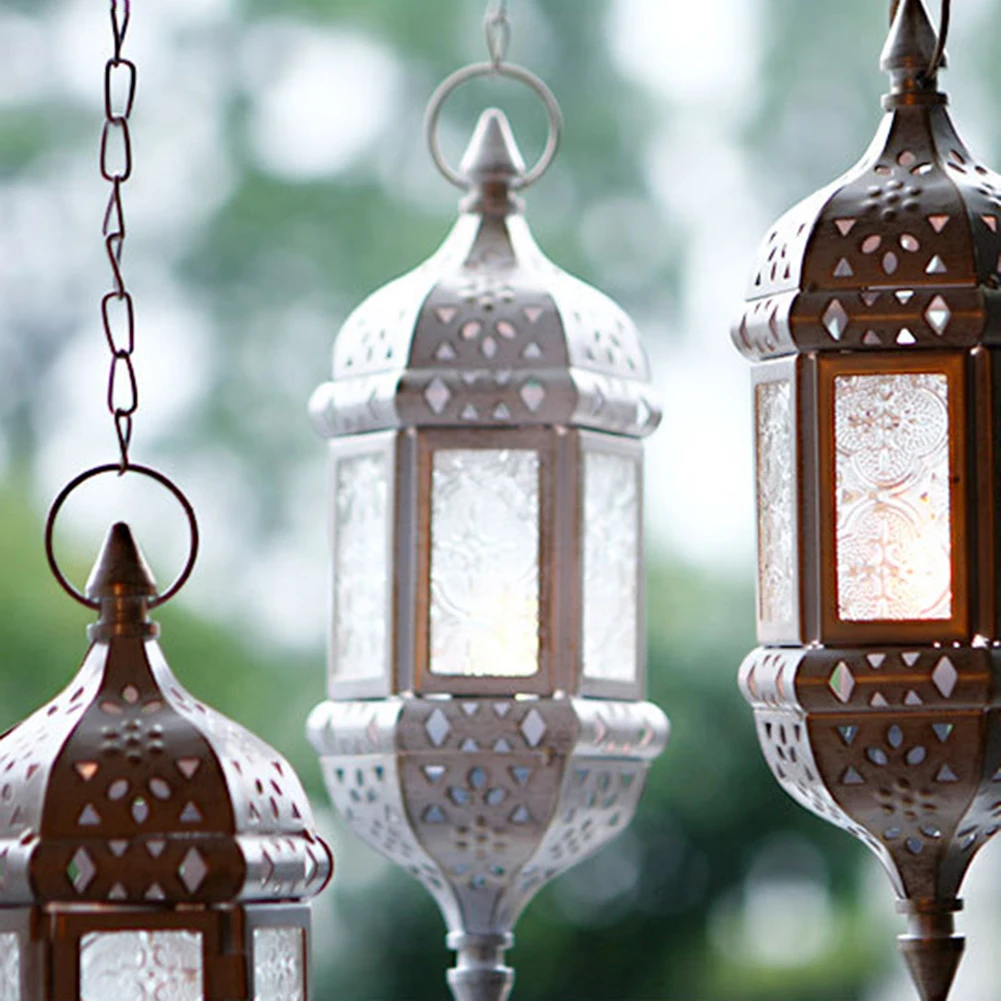 Windproof Moroccan Glass Panels Candlestick Classical European Wrought Iron Candle Holder Retro Night Light Home Festival Decor | Дом и сад
