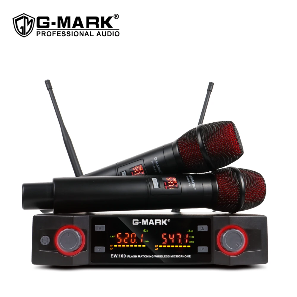Microfone sem Fio G-mark Karaoke Microfone Handheld Freqüência Profissional Ajustável 80 m Receber Discurso Festa Ew100 Uhf