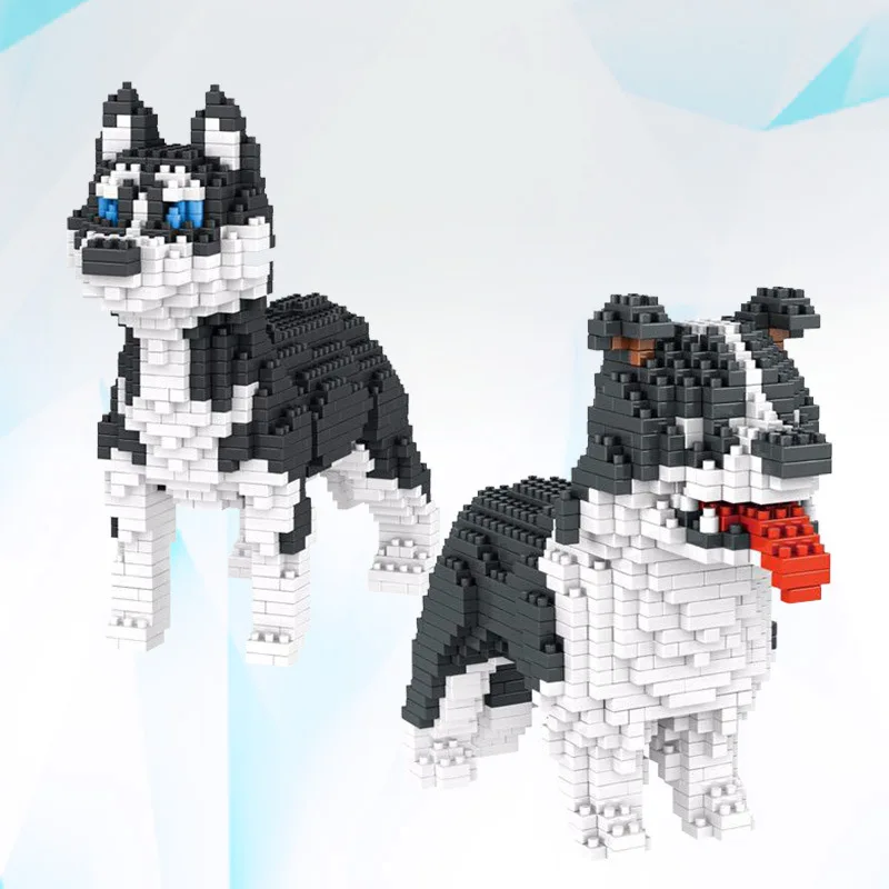 950pcs+ 6618-3 6618-4 Middle Size Dog Building Block Cute Husky Alaska Model Pet Cartoon Building Bricks Kids Toys for Children