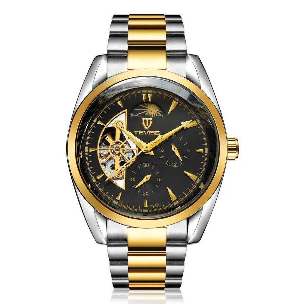 

TEVISE 795a Business Style Men Hollow Out Mechanical Wrist Watch Needle Calendar Waterproof Stainless Steel Wristwatch