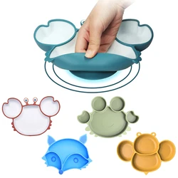 Bebê silicone otário utensílios de mesa bpa livre crianças antiderrapante comida pratos dos desenhos animados animais alimentação infantil dividido placa colher garfo
