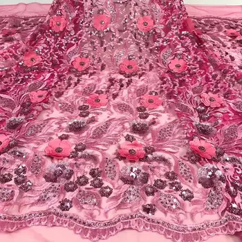 

3D three-dimensional lamination small flower fruit sequin embroidery African lace fabric Nigeria style lace wedding evening dres