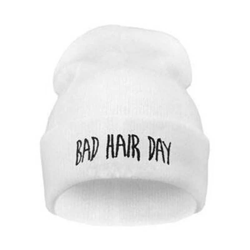 Женская зимняя вязаная шапка бини с вышитыми буквами, женские шапки с надписью Bad Hair Day, шапка Skullies, Осенняя шапка в стиле хип-хоп, Мужская лыжная шапка Gorros Invierno