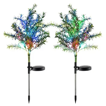 

2pcs Solar Garden Light Pathway Christmas Tree Energy Saving Party 15LED Yard Stake Lamp Festival Patio Outdoor Color Changing