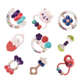 

9 Pcs Colorful Baby Rattle Set Montessori Kids Educational Crib Mobiles Baby Teether Rattles baby grip Molar educational toy set