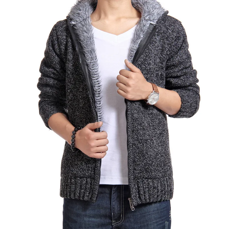 

Thick Warm Winter Sweater Parka Coat Male Casual Hooded Outwears Long Sleeve Mens Winter Jacket