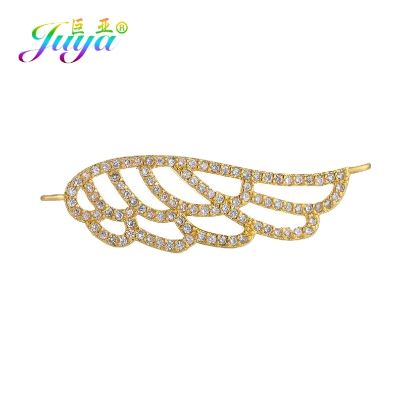 Gold Juya DIY материал для бижутерии медь микро проложить Циркон Крылья Ангела листья с отверстиями для крепления подвески для ручной работы браслет серьги изготовление - Окраска металла: Gold
