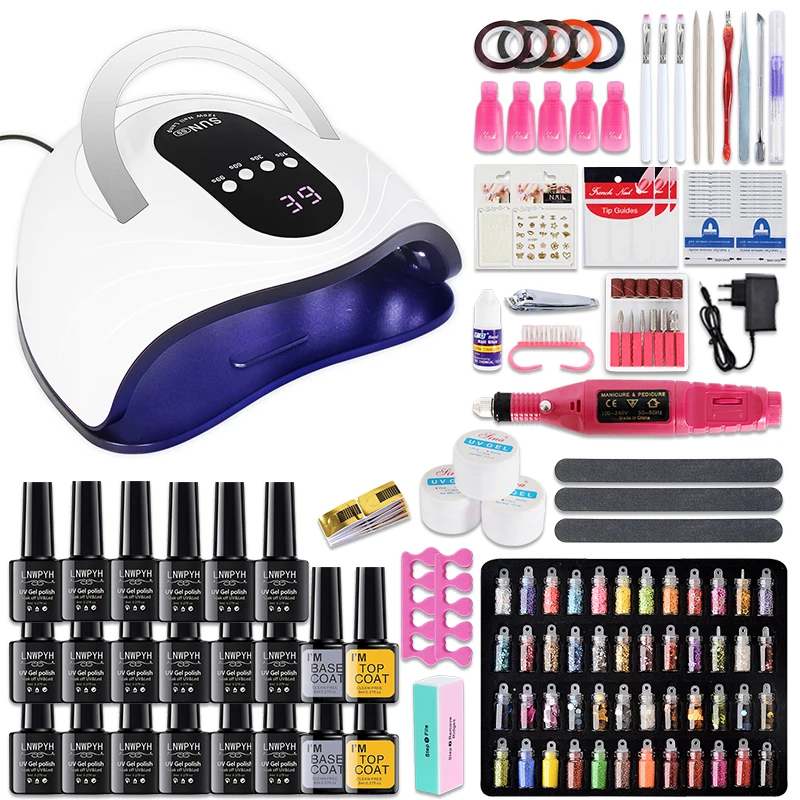 

Nail Set With 120~24W Nail Dryer Choose 18/12 Color Gel Nail Polish Kit Electric Nail Drill Machine Set Nail Art Decorations