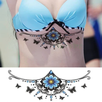 

Waterproof Temporary Tattoo Sticker Crystal Flower Butterfly Sexy Fake Tatoo Henna Breast Chest Waist Flash Tatto for women girl