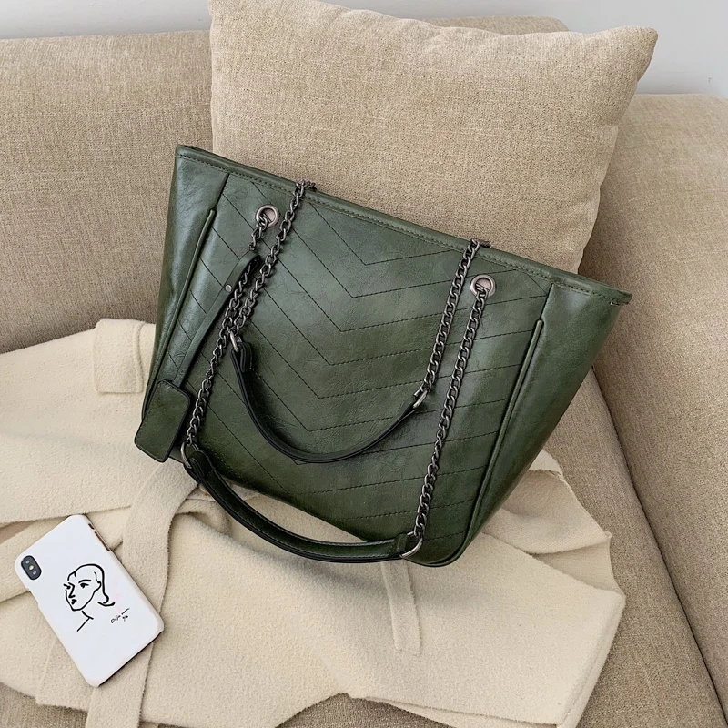 Зимняя большая сумка на плечо, женские дорожные Сумки из искусственной кожи, качественная сумка, женские роскошные сумки, женские сумки, дизайнерские сумки для женщин - Цвет: Зеленый