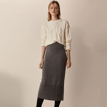 

MD Fashion Autumn Winter Solid High Waist Thick Sweater Midi Knitted Skirts Women Elegant Vintage Office Straight Skirts Female