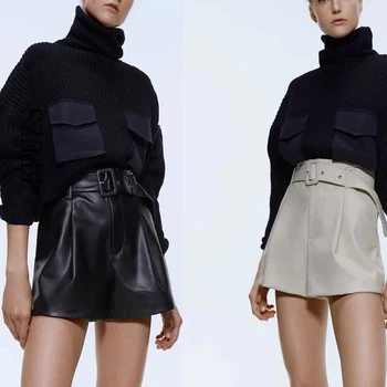 

ladies leather women shorts women Casual black mini belt Shorts Women biker High Waist Shorts fashion streetwear ladies shorts