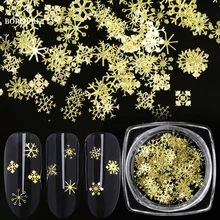 Золотые снежинки Блестки для ногтей с Рождеством металлические флаконы для маникюра 3D украшения для ногтей