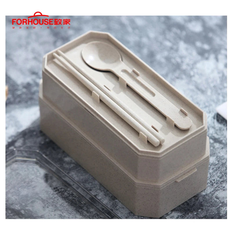 Microwavable Ланч-бокс контейнер для хранения еды Bento с ложками палочки для еды для детей два слоя для ланча бэнто