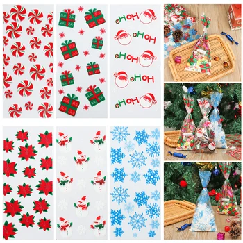 

Hot 100Pcs Xmas Santa Claus Snowman Cookie Packing Plastic Bags Cellophane Party Bags Treat Candy Bag Festival Party Favor Gift