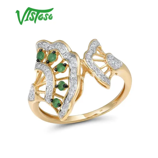 US $226.89 VISTOSO Women Genuine Yellow Magic Emerald Sparkling Diamond Engage