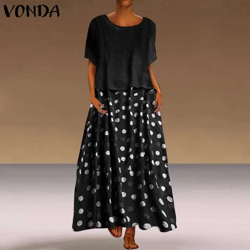 

Vintage Dress 2019 VONDA Brand Sexy O Neck Short Sleeve Bohemian Summer Dresses Casual Loose Party Long Robe Beach Vestidos