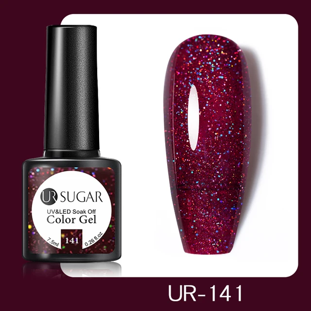 UR SUGAR 7.5ml Pink Reflective Glitter Gel Nail Polish Silver Purple Sequins Soak Off UV Gel Nail Art Manicuring Nail Gel UR-141
