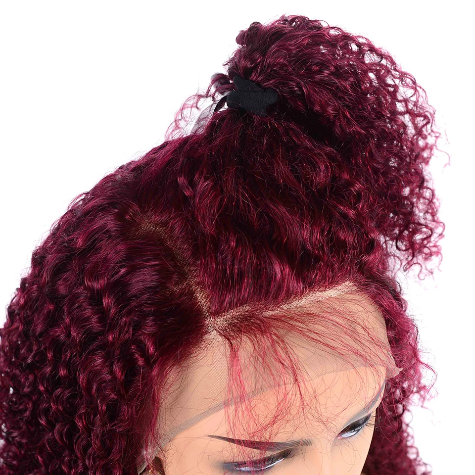 Бордовый Синтетические волосы на кружеве парик 99J бразильские кудрявые прямые 13x4 Синтетические волосы на кружеве человеческих волос парики предварительно вырезанные кружевные парики Джаз звезда не Реми