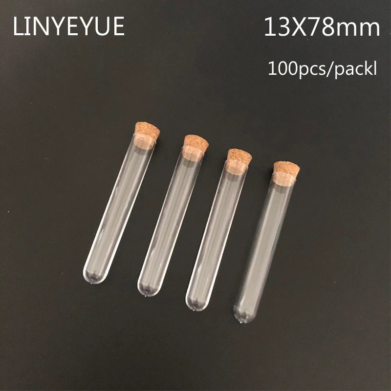 100pieces/pack) 13*78mm Plastic test tube with Cork Cap U-shape bottom Glass Test Tube Substitute Vial for school Laboratory