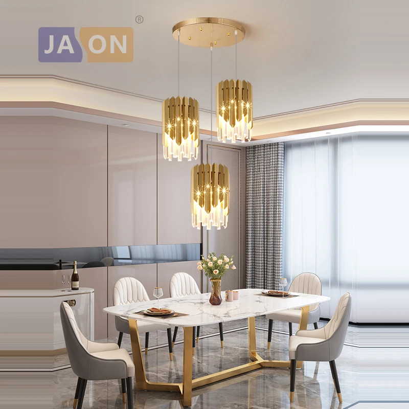 LED Modern Oval Round Crystal Stainless Steel Gold Pendant Lights