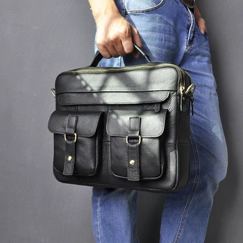 

Mens Real Leather Antique Style Tote Briefcase Business 13" Laptop Cases Attache Portfolio Bag Tote B207-g