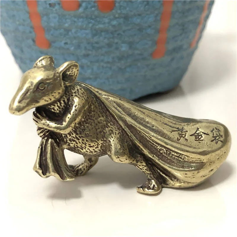 Rat Statue Медная мышь, сумка для денег, фигурки, украшения, бронзовая статуя крыс, китайская статуя фэн-шуй,, год крыс, украшения для дома, настольный декор - Цвет: Rat Statue