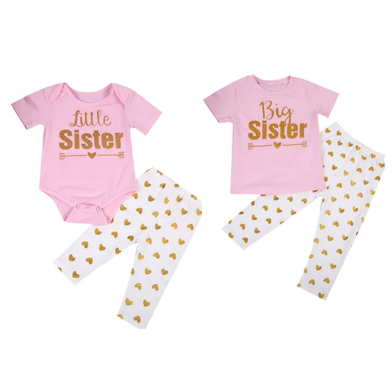 Ropa a juego para Hermanas pequeñas y hermanas, Conjunto de camiseta de manga corta y pantalón para bebé, 0-7 años