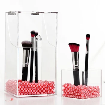 

Acrylic Clear Transparent Makeup Brush Storage Box With Cover Plastic Makeup Organizer Cosmetic Tool Holder Rack Pearl