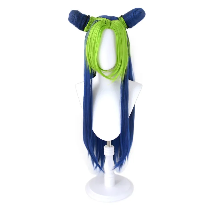 

Jolyne Cujoh Cosplay Wig Jojo's Bizarre Adventure Golden Wind Kujo Green Long Version Buns Braids Synthetic Hair Wigs + Wig Cap