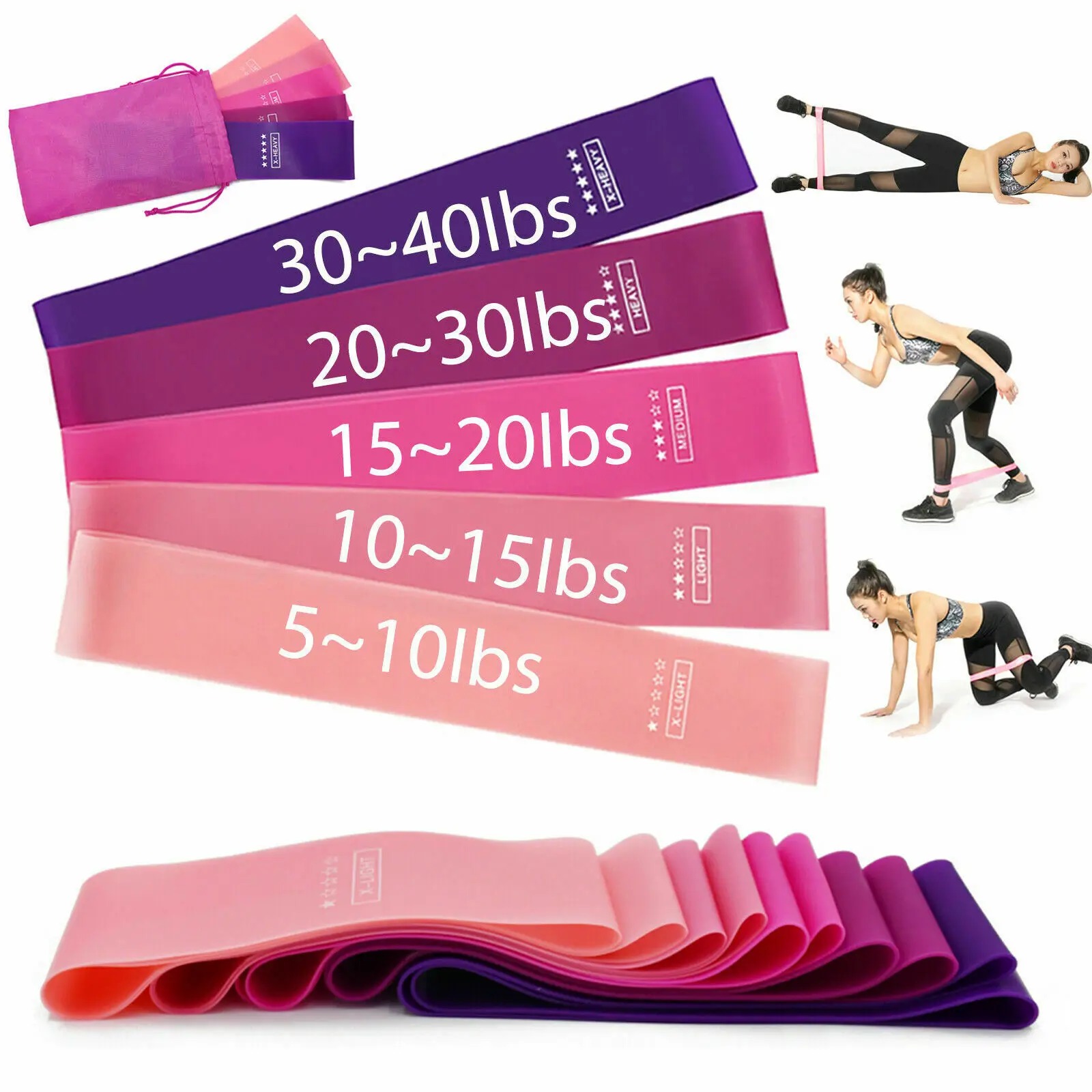 Workout Resistance Bands Loop Set Fitness Yoga Booty Leg Exercise Band