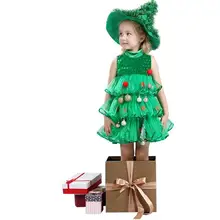 11,23 Рождественская одежда для детей, только платье+ шляпа+ красные Бальные платья для девочек, 110-140