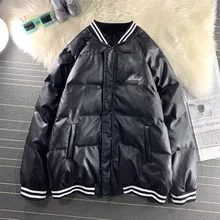 

FAKUNTN Hip Hop PU Leather Parka Jacket 2021 Men Streetwear Patchwork Padded Jacket Coat Cotton Jacket Winter Outwear Warm Zip