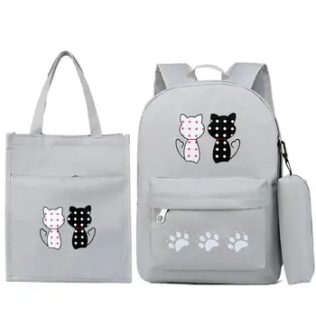 

Canvas Backpack 3 Pcs/set Women School Backpacks Schoolbag For Teenagers Girls Cute Cat print Book Bag Female Travel bag Mochila