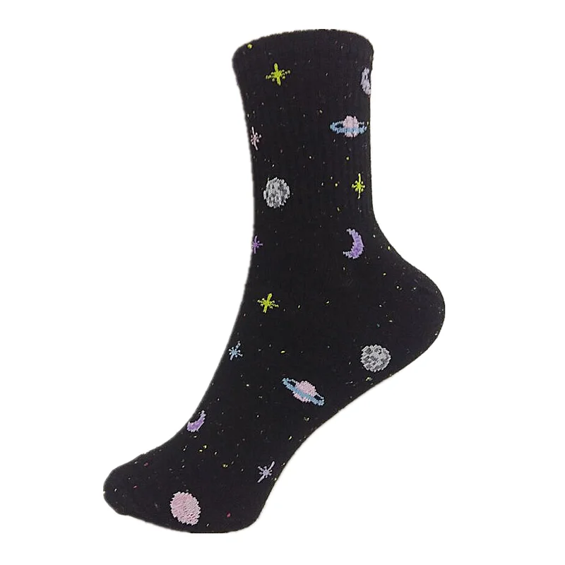 Женские милые носки с рисунками из мультфильмов; Хлопковые женские носки с инопланетянами; креативные забавные носки для девочек; цвет черный, синий; забавные Носки с рисунком
