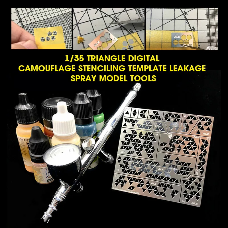 

1/35 Triangle Digital Camouflage Stenciling Template Leakage Spray Tools General Groove Drawing Template Model Building Tool
