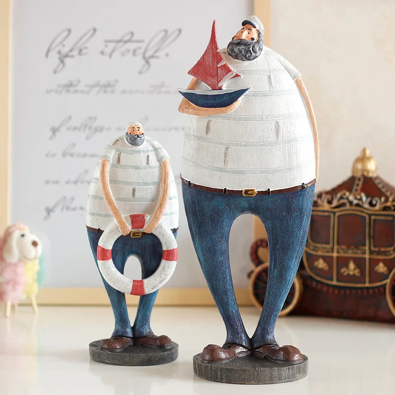 

Obese Captain Sailor Holding A Lifebuoy Statue Sculpture Resin Furnishing Home Decor Accessories Modern Ornament Gifts Crafts
